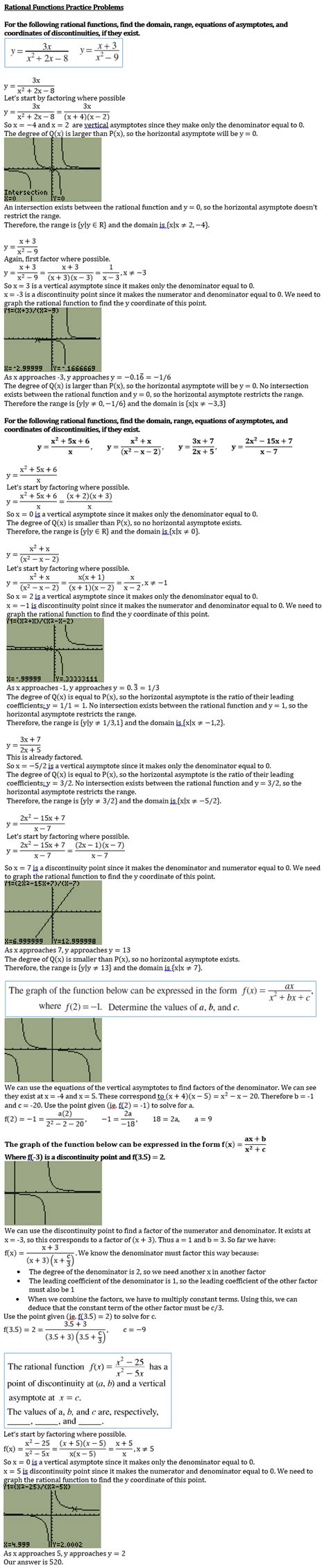 Rational Functions Practice Problem Solutions Cbemath
