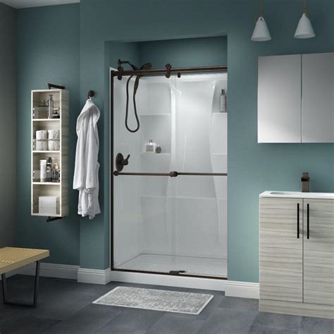 delta lyndall 48 in x 71 in semi frameless contemporary sliding shower door in bronze with