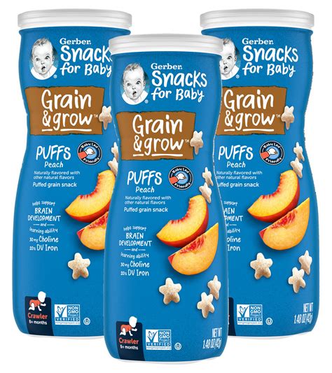 Gerber Puffs Cereal Snack 8 Months Peach Crawler 148 Oz 42 G