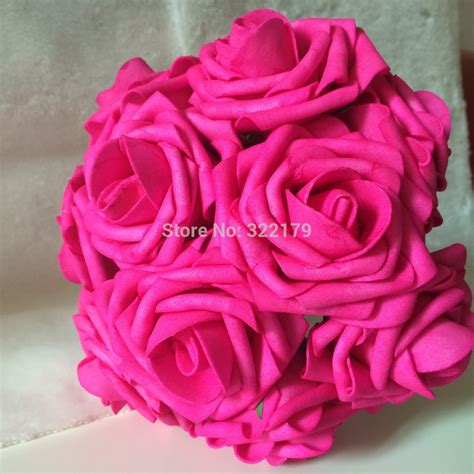 Hot Pink Brides Bouquet Flowers Artificial Fuschia Rose