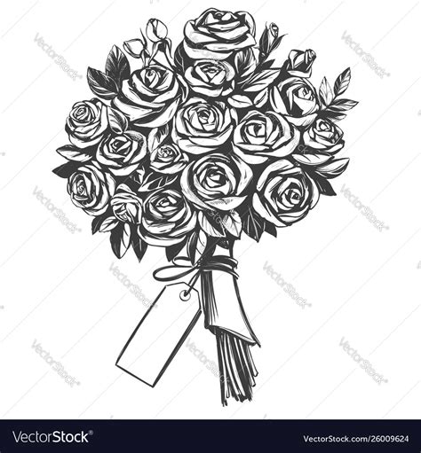 Bouquet Roses Greeting Card Hand Drawn Royalty Free Vector