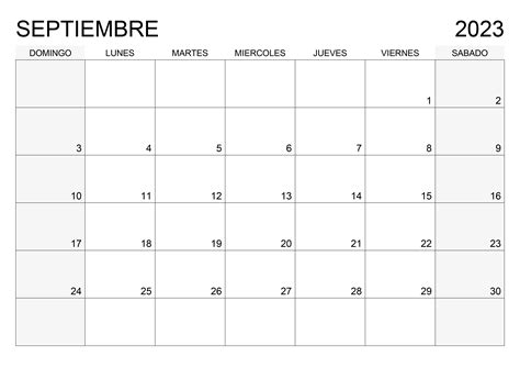 Calendario Septiembre 2023 El Domingo Es El Primer Día De La Semana