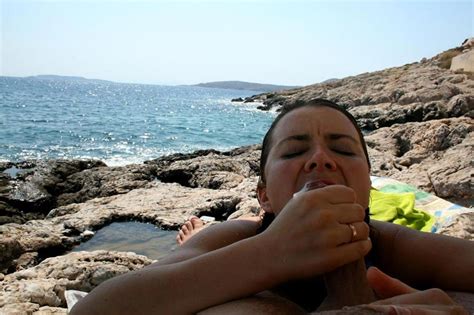 Sex Greek Cuckold Slut Irina Public Blowjob By The Sea Image