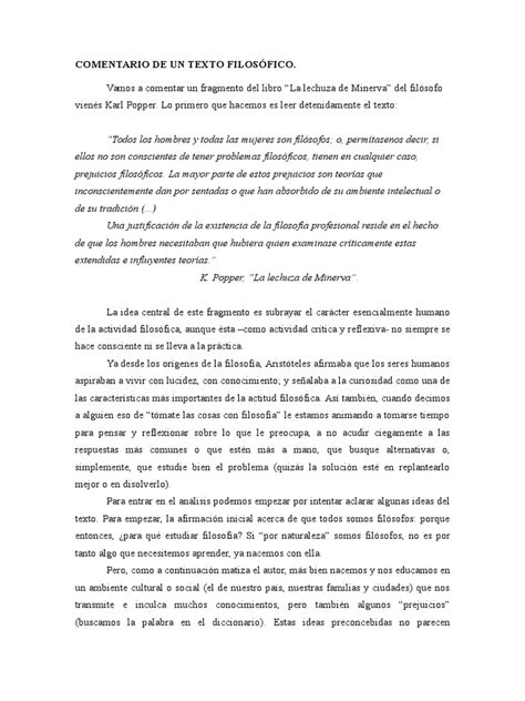 Comentario De Un Texto Filosófico Pdf Karl Popper Conocimiento