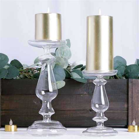 Efavormart Set Of Clear Glass Reversible Pillar Candle Holder Tea