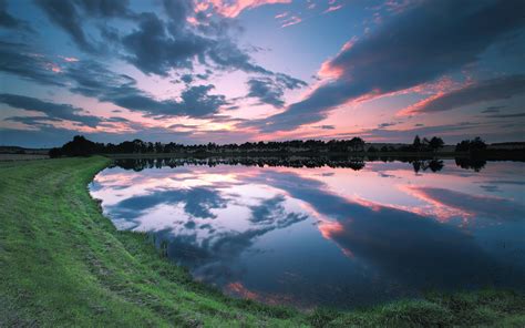 Uk England Lake Shore Beautiful Scenery Sunset Sky