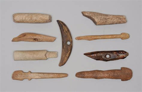 Nine Aleut Carved Antler And Bone Harpoon Points And Seal Pulls