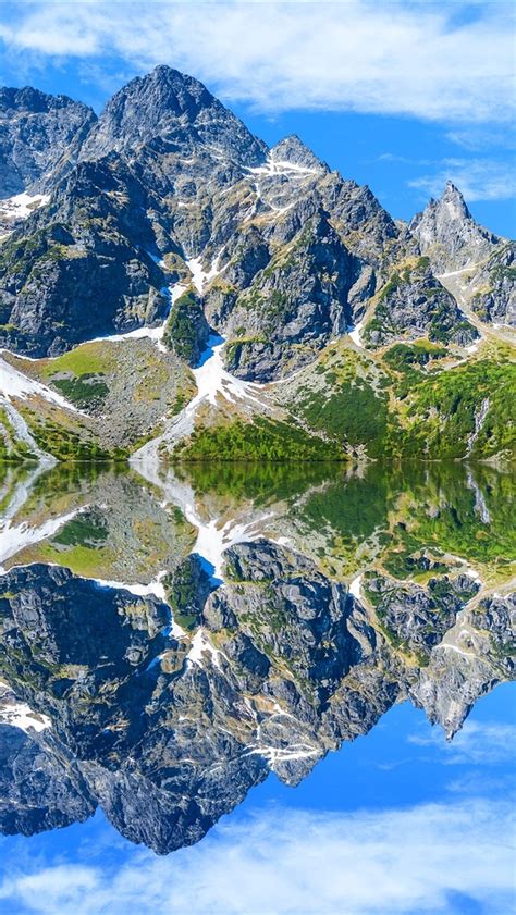 Wallpaper Tatra Mountains Lake Water Reflection Trees Clouds