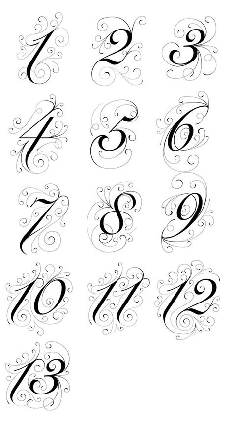 A Set Of Calligraphy Letters With Swirls And Numbers In The Style Of