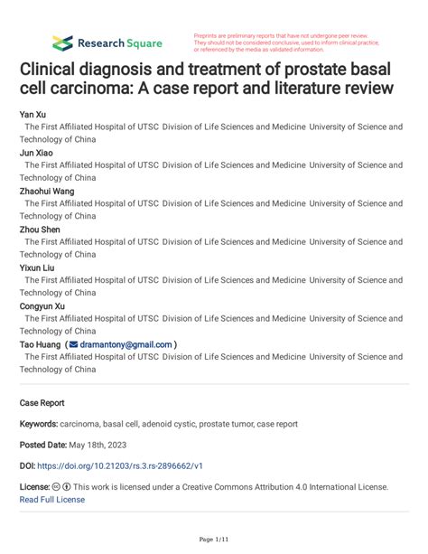 Pdf Clinical Diagnosis And Treatment Of Prostate Basal Cell Carcinoma