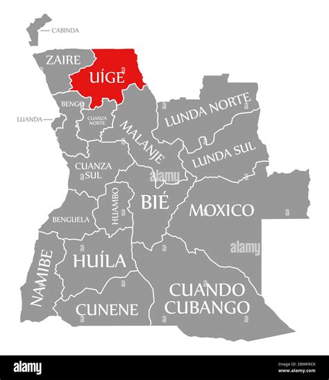 Uige Red Highlighted In Map Of Angola Stock Photo Alamy