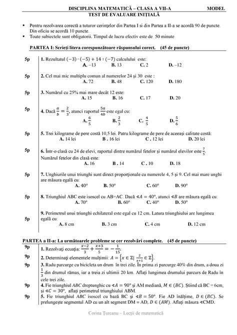 Teste Inițiale La Matematică Cu Rezolvări Materaro