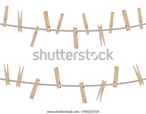 Collection Brown Wooden Clothespins Pegs Illustration Stock Vector