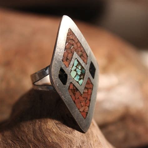 Large Vintage Zuni Ring Native American Sterling Silver Ring Size