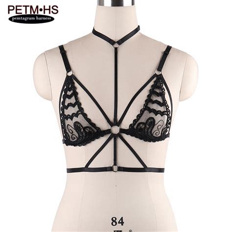Pentagram Harness Womens Black Sexy Soft Lace Bras Push Up Fitted