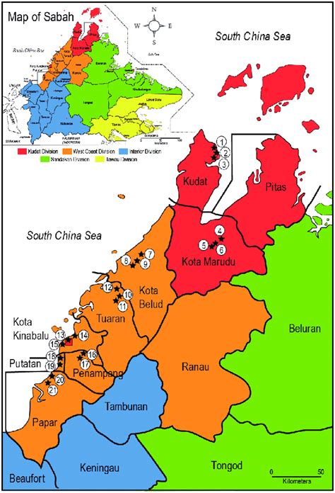 Location Of Study Sites In Kudat And West Coast Division Sabah