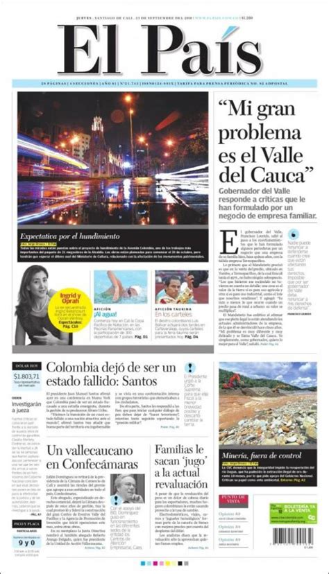 Portada Del Peri Dico El Pa S Cali Colombia Todos Los Peri Dicos