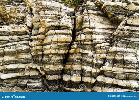 Layered Rock Formation Folds On The Mediterranean Island Crete Greece