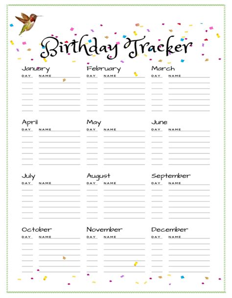 Birthday Tracker Template