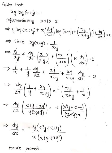 if xy log x y 1 prove that dydx y x 2y x y x xy 2 x y