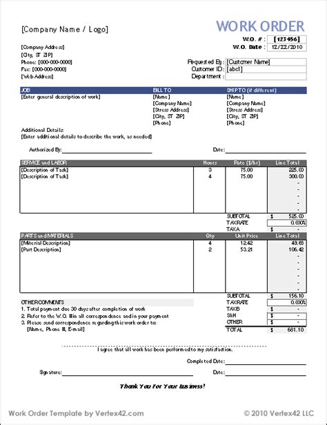 5 Work Order Templates Formats Examples In Word Excel