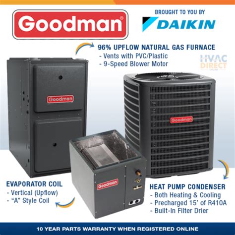 3 Ton Goodman 14 Seer 96 80k Btu Gas Furnace And Ac Heat Upflow System