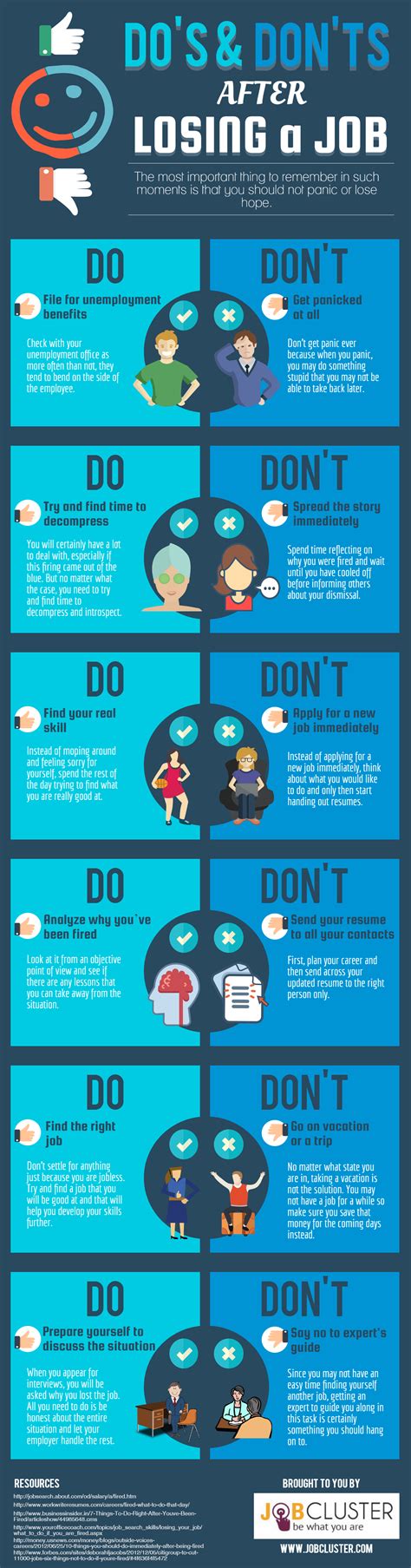 Do's and Don'ts After Losing a Job- Infographic | Lost job, Job advice