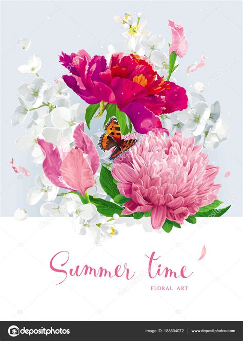 Red Pink Summer Flowers Bouquet Stock Vector Image By ©lisashu 188604072