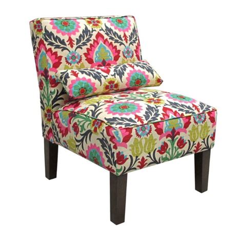 Round out your seating arrangement with a pop of pattern when you pull up this stylish chair. Traditional Slipper Cotton Armless Accent Chair in Pink ...