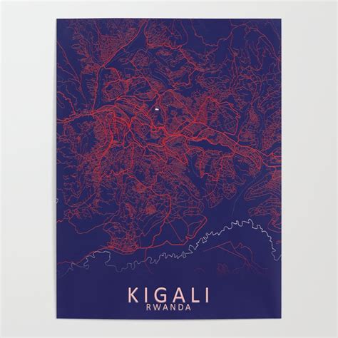 Kigali Rwanda Blue White City Map Poster By City Map Art Prints