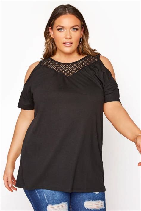 Black Cold Shoulder Crochet Lace Top Yours Clothing
