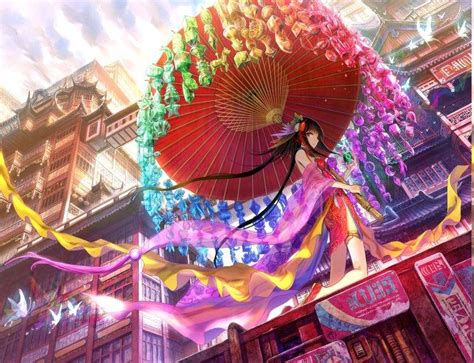 China Anime Chinese Dress Umbrella Fuji Choko Original Characters