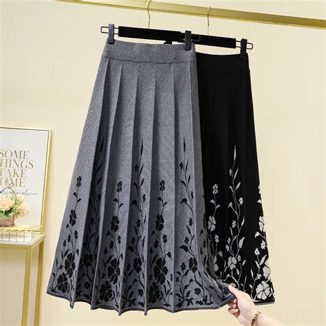 TIGENA Floral Knitted Long Skirt For Women 2023 Autumn Winter Warm