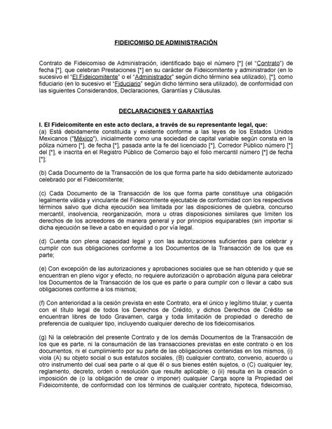 Modelo Contrato De Fideicomiso De Administracion FIDEICOMISO DE