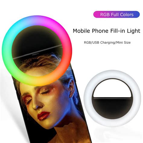 Rgb Led Clip On Selfie Ring Light Rechargeable Battery Ringlight For Smart Phone Camera Colorful
