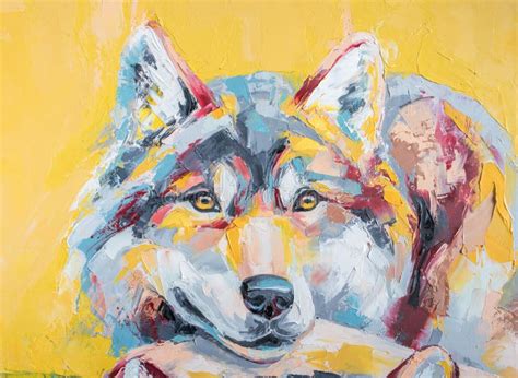 Oil Wolf Portrait Painting In Multicolored Tones Stock Image Image