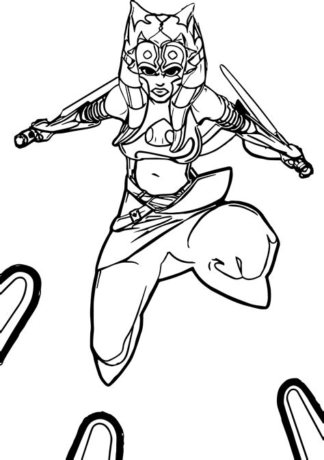 Ahsoka Tano Start Fighting Coloring Page