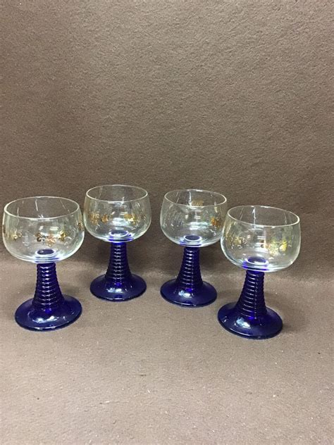 vintage cobalt blue pedestal stemmed wine glasses france etsy