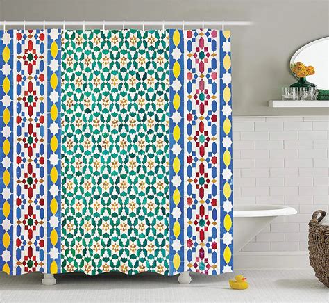 Moroccan Decor Shower Curtain Colorful Moroccan Mosaic Wall Mideast