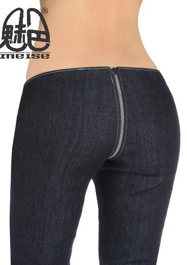 Open Crotch Zipper Cotton Sexy Jeans For Women Low Waist Skinny Denim