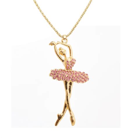 Linnor Lovely Crystal Pink Ballerina Necklace For Girl Party Ts