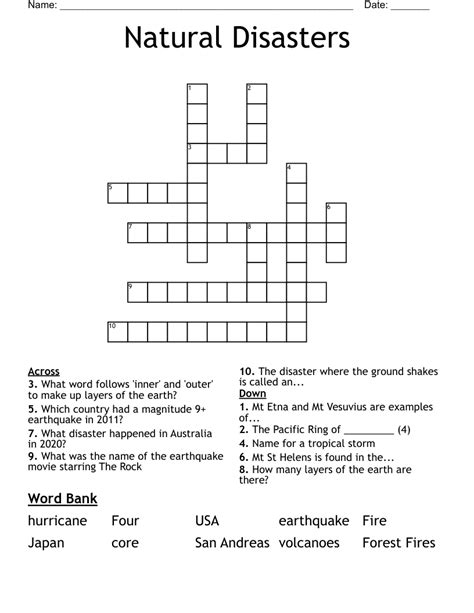 Natural Disasters Crossword Wordmint