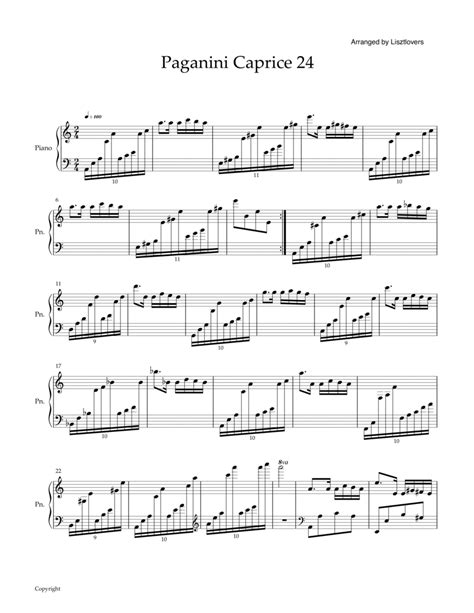 Paganini Caprice 24 Piano Variations Advanced Players Arr