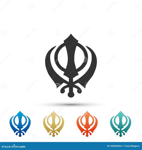 White Sikhism Religion Khanda Symbol Icon Isolated On Blue Background