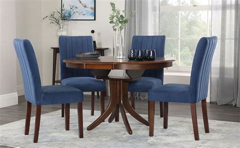 Harristown 40'' trestle dining table. Hudson Round Dark Wood Extending Dining Table with 4 ...