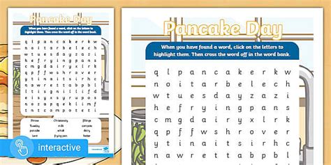 Pancake Day Game Interactive Pancake Day Word Search