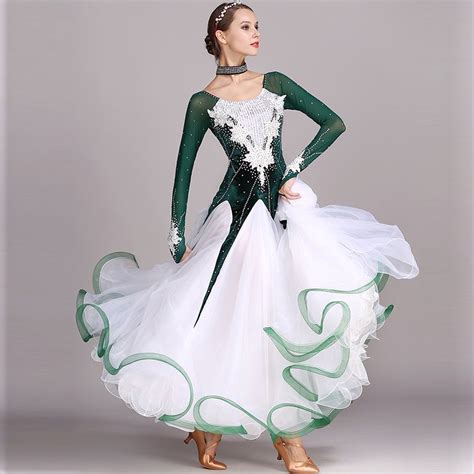 Green Rhinestones Ballroom Dance Competition Dress Standard Dresses