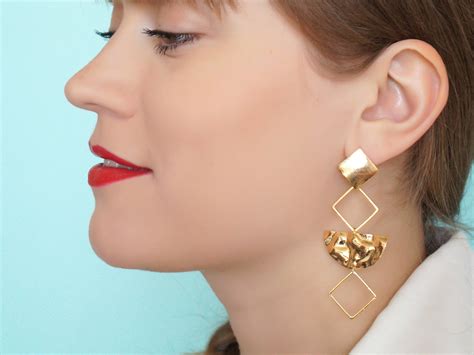 Edgy Earrings Gold Geometric Earrings Contemporary Long Etsy