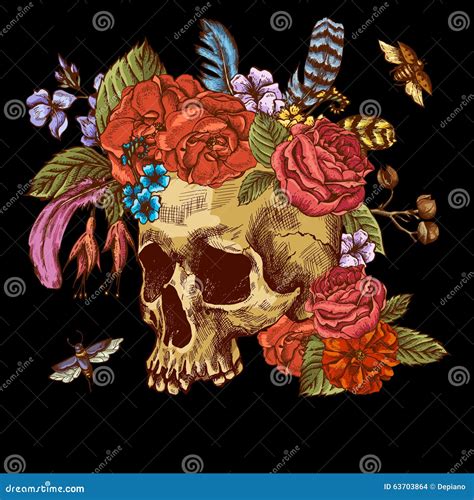 Skull And Flowers Day Of The Dead Stock Vector Illustration Of Design