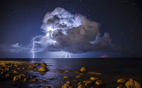 1920x1080px 1080p Free Download Rain And Lightning Storm Over The Sea